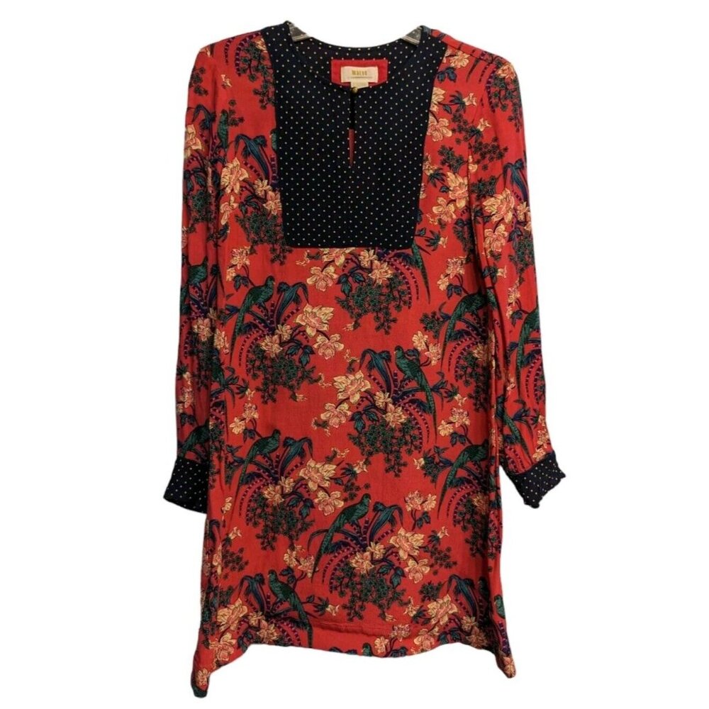 Womans Dress Maeve by Anthropologie Sz 2‎ Navy & Pink Boxy Floral Gold Buttons